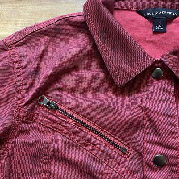 ROCK & REPUBLIC S Jacket Red Ombre Snap Front Western Moto Y2K Rock Festival - Picture 12 of 16